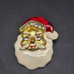 Santa Face Brooch Enamel Rhinestone Christmas Costume Jewelry
